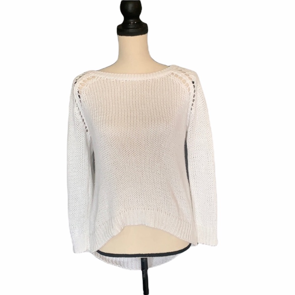 Zaraknit Cream Off-White Cable Knit High-Low Pullover Sweater Medium EUC